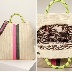 Stella & Dot Tote Bag with Pink and Green Stripes